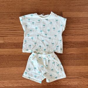 Zara White and Green Palm Print Kids Pajama Set